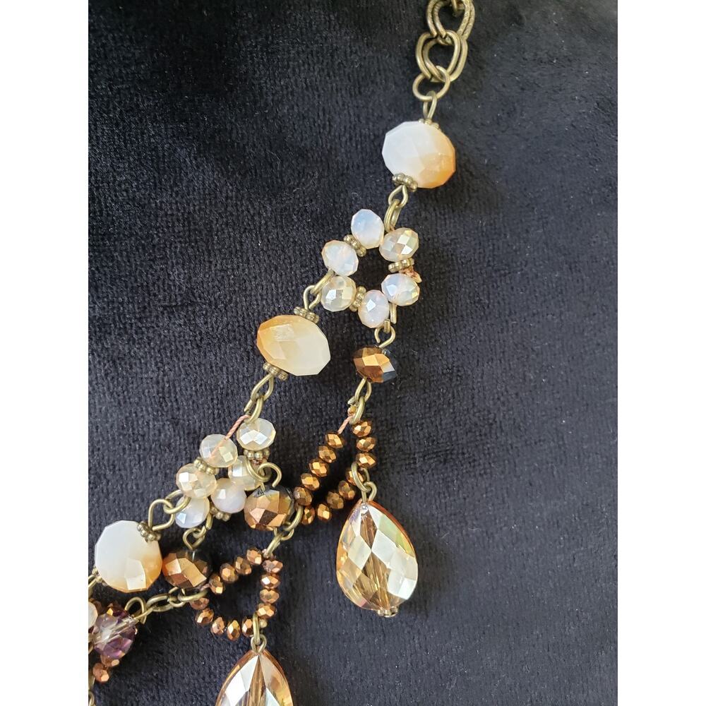 Women Gold Tone Multi Shape Faceted Beads Dangley Charms Bib Necklace w/ Lobster - Picture 4 of 6